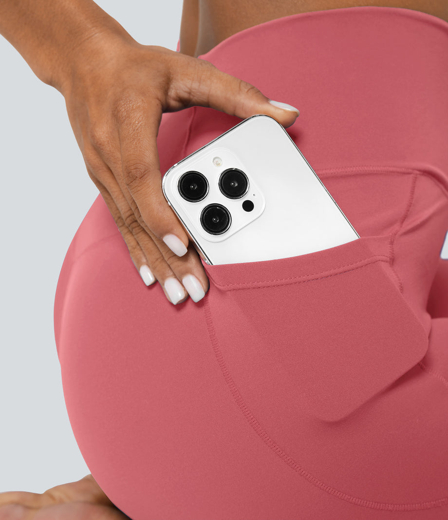 SoftlyZero™ Crossover Pocket Plain Leggings-UPF50+ - Begonia Rouge