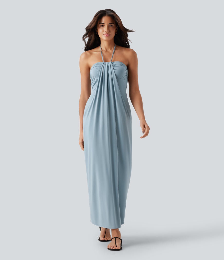 Halter Tie Back Maxi Dress with Pockets - Celestial Blue
