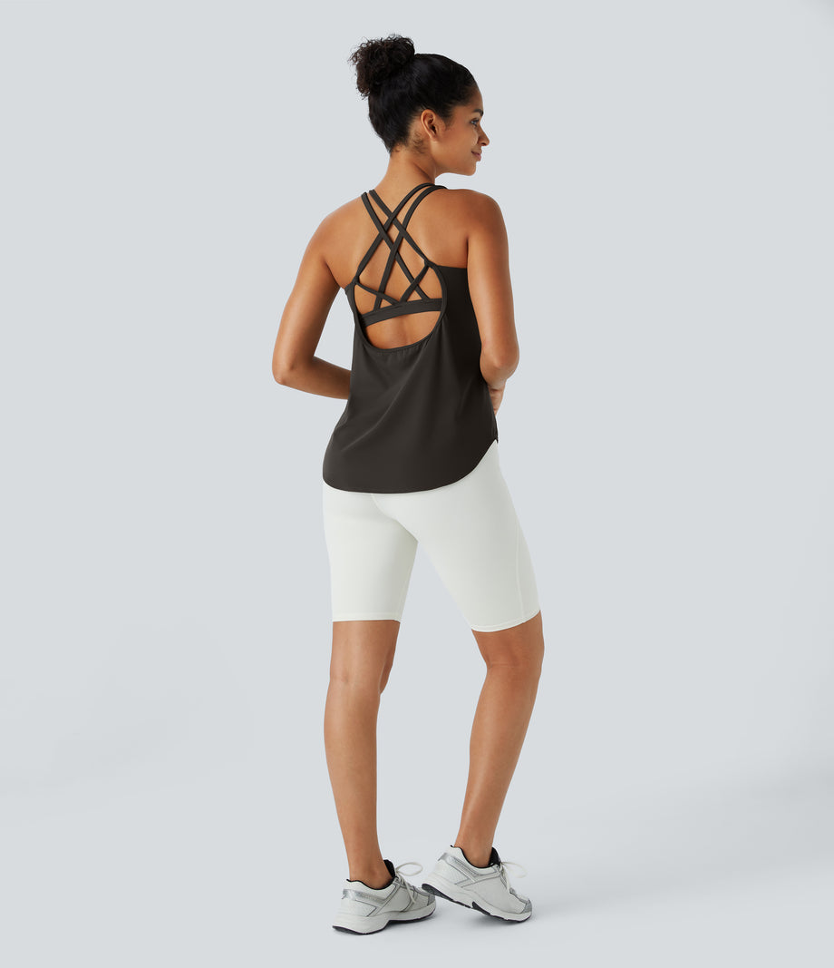 Halara UltraSculpt™ Round Neck Curved Hem Workout Tank Top - Hazelnut Black