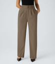 Halara Flex™ High Waisted Zipper Pocket Shirred Straight Leg Work Pants - Kangaroo