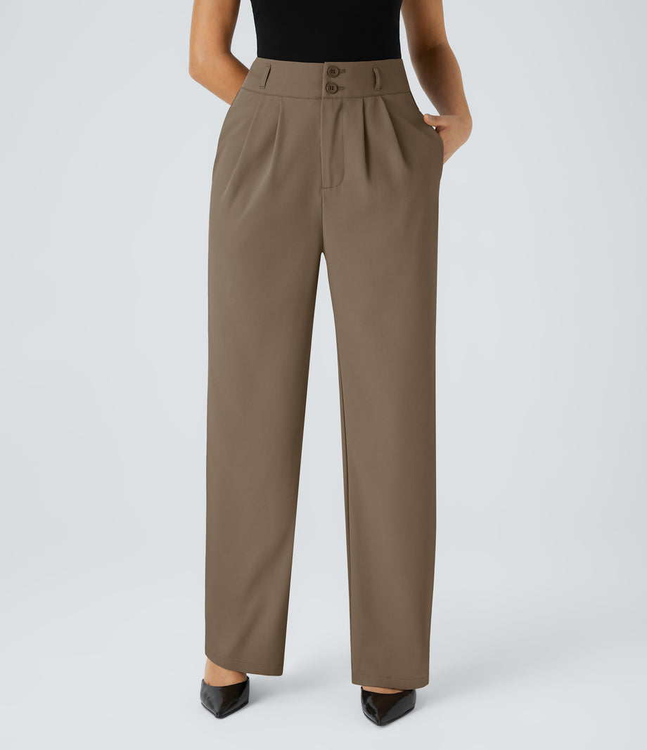 Halara Flex™ High Waisted Zipper Pocket Shirred Straight Leg Work Pants - Kangaroo