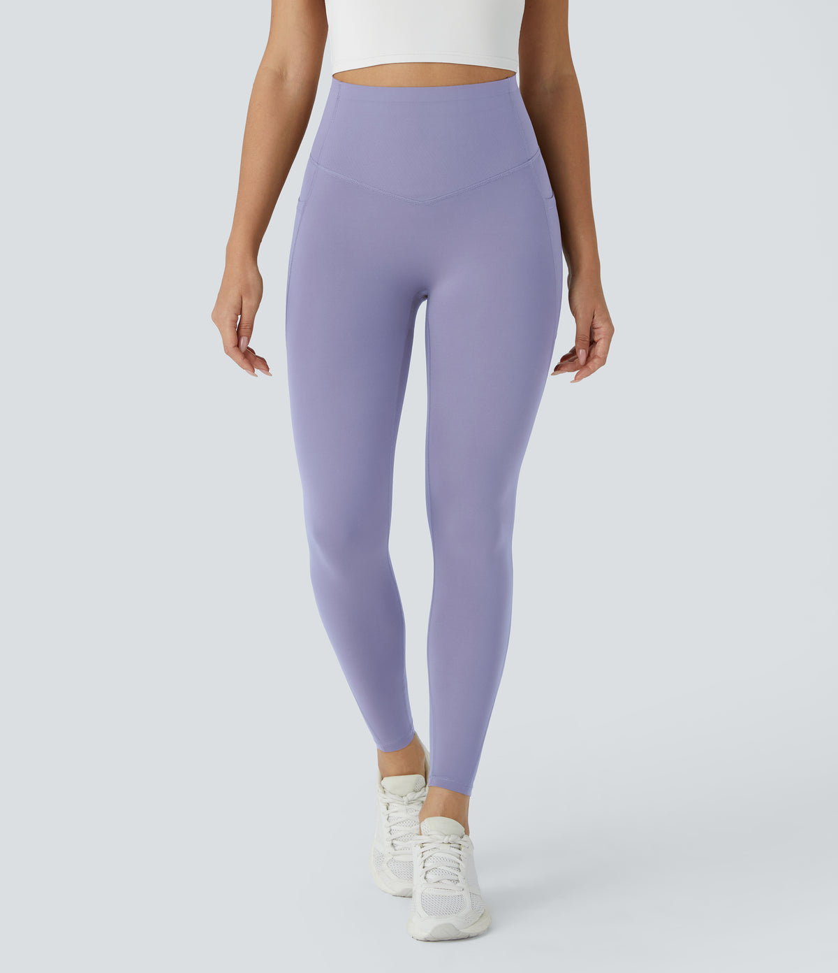 Halara UltraSculpt™ High Waisted Butt Lifting Tummy Control Pocket Shaping Workout Leggings - Falling Gray Purple