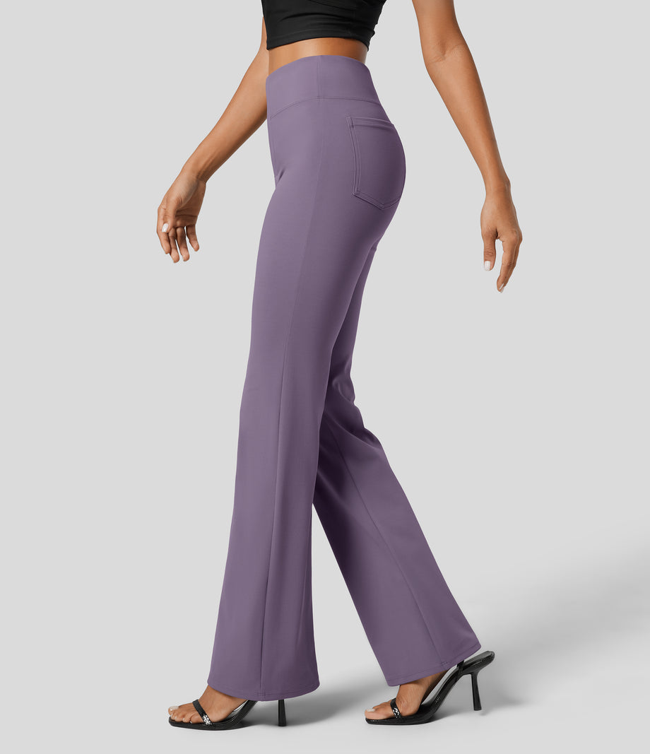 Halara Flex™ High Waisted Back Side Pocket Slight Flare Work Pants - Montana Grape