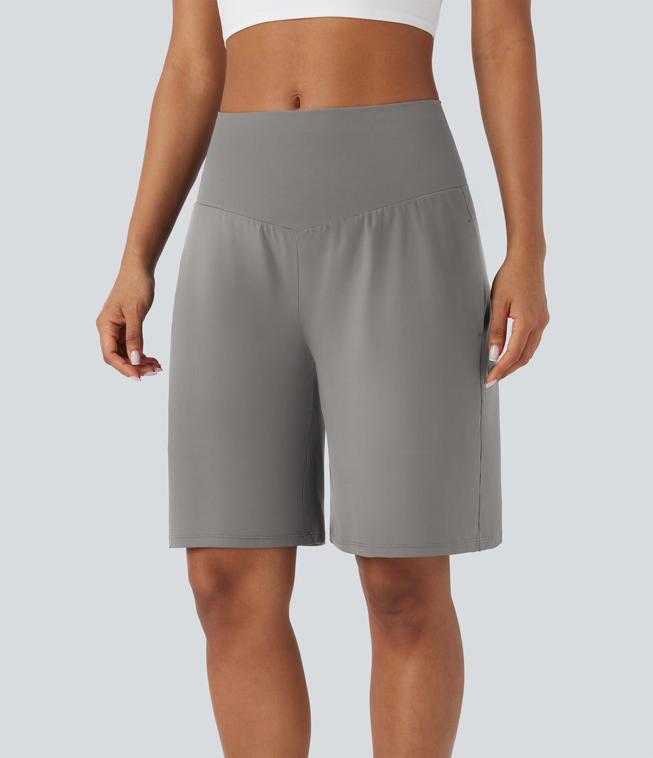 SoftlyZero™ Airy High Waisted Pockets Cool Touch Yoga Bermuda Shorts - Steeple Gray