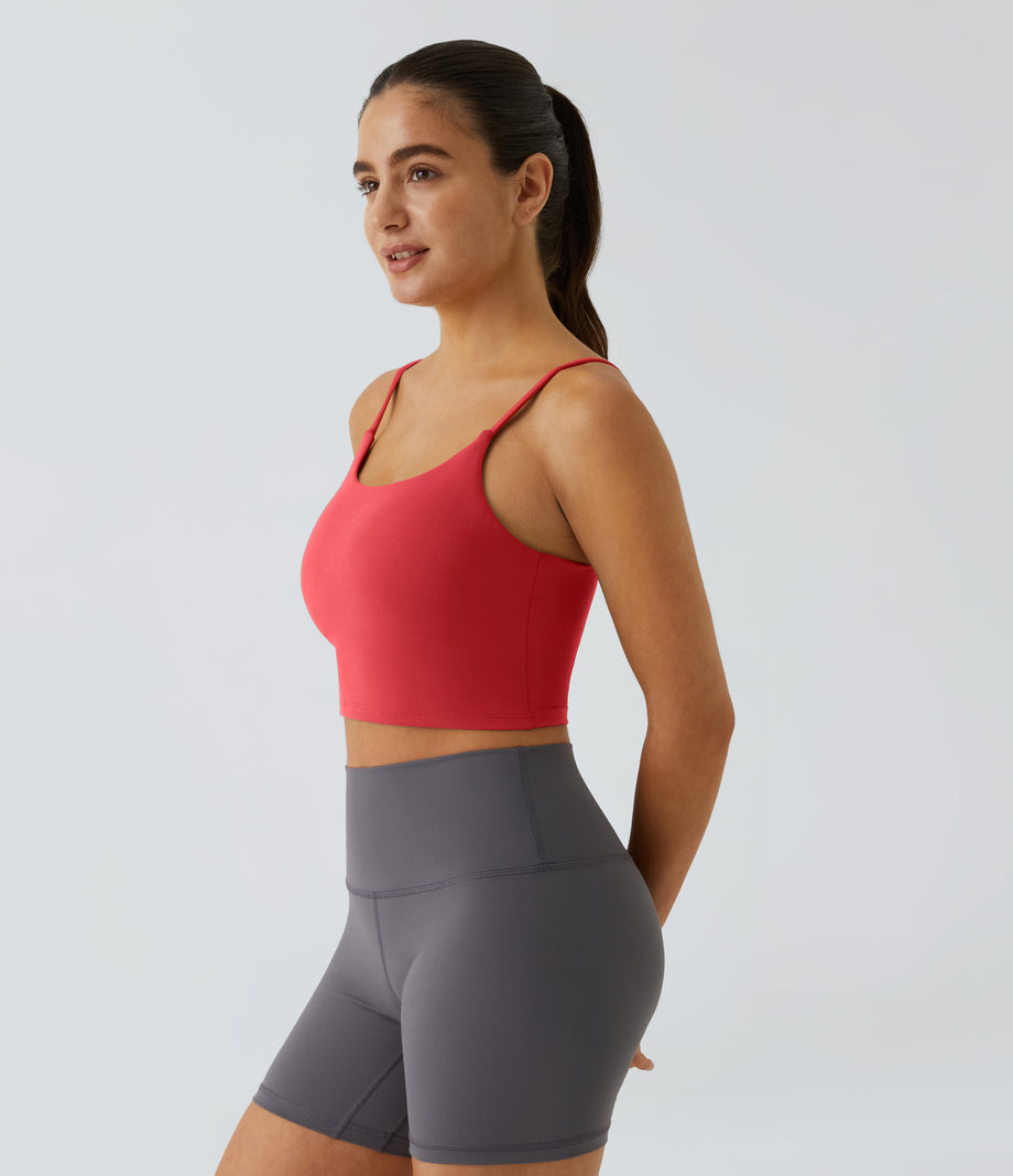Basic Padded Workout Cropped Low Support Tank Top A-D Cups - Poinsettia