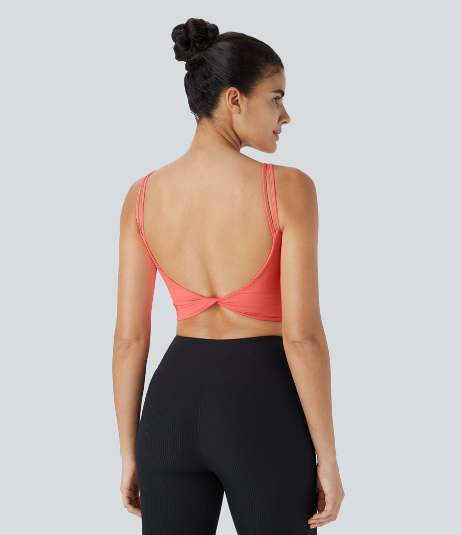 Double Straps Cropped Yoga Tank Top - Fusion Coral