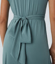 Breezeful™ V Neck Short Sleeve Pocket Tie Back Quick Dry Midi Casual Dress-Longer Length - Stone Blue