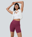 Halara UltraSculpt™ High Waisted Tummy Control Pocket Shaping Training Biker Shorts 7'' - Red Plum