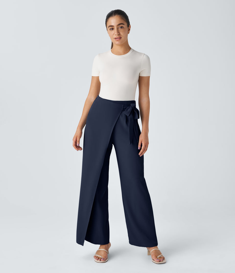 Halara Flex™ High Waisted Tie Side Wide Leg Work Pants - Peacoat