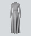 Mock-neck Long Sleeve Pocket Flare Maxi Casual Dress - Ultimate Gray