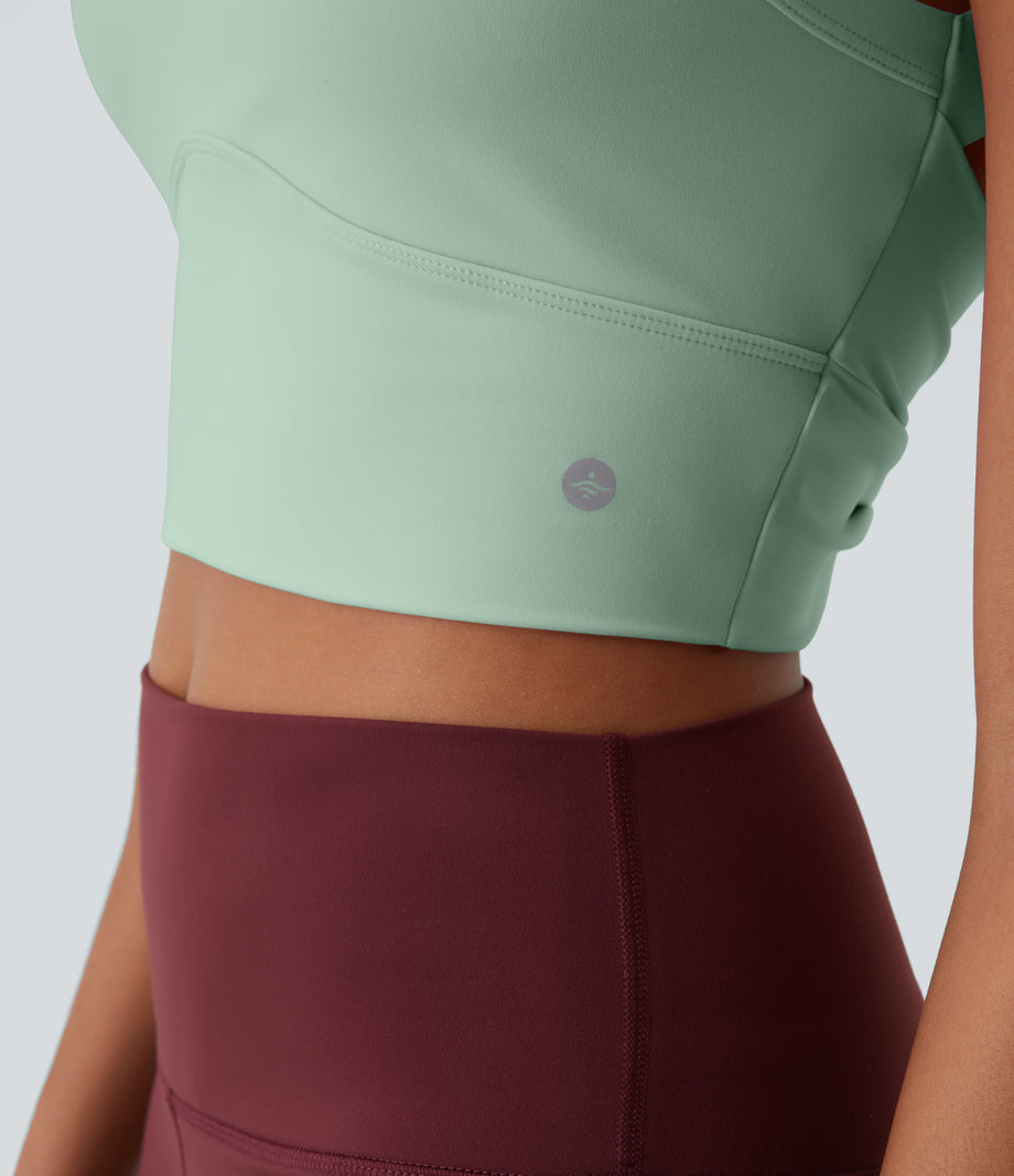 SoftlyZero™ Plush Cut Out Cropped Yoga Tank Top - Subtle Green