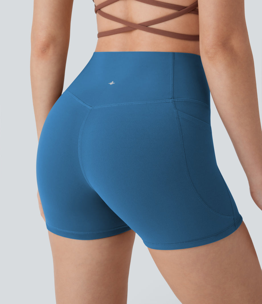 Halara UltraSculpt™ High Waisted Tummy Control Pocket Shaping Training Biker Shorts 3'' - Vallarta Blue