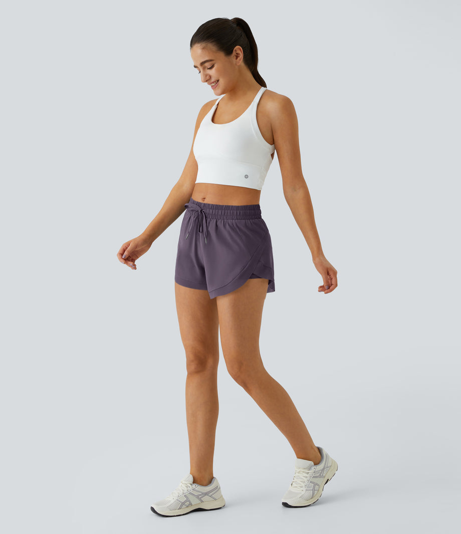 Mid Rise Drawstring Contrast Mesh 2-in-1 Flowy Running Shorts 3'' - Navy Cosmos