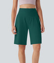 SoftlyZero™ Airy High Waisted Pockets Cool Touch Yoga Bermuda Shorts - Forest Biome