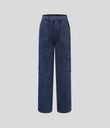 Halara Flex™ Mid Rise Pockets Straight Leg Casual Cargo Jeans - Washed Denim Navy Blue