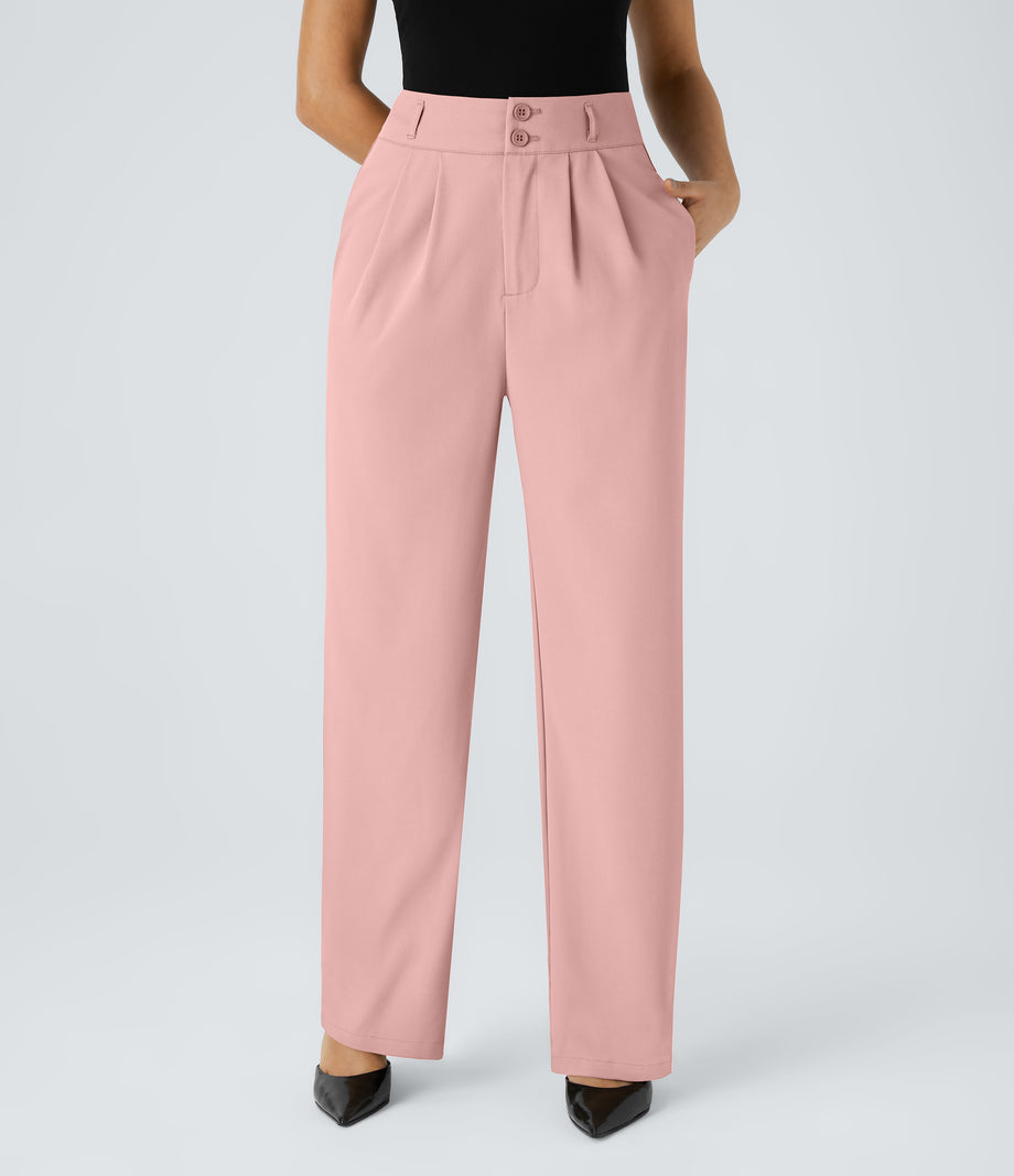 Halara Flex™ High Waisted Zipper Pocket Shirred Straight Leg Work Pants - Peachskin