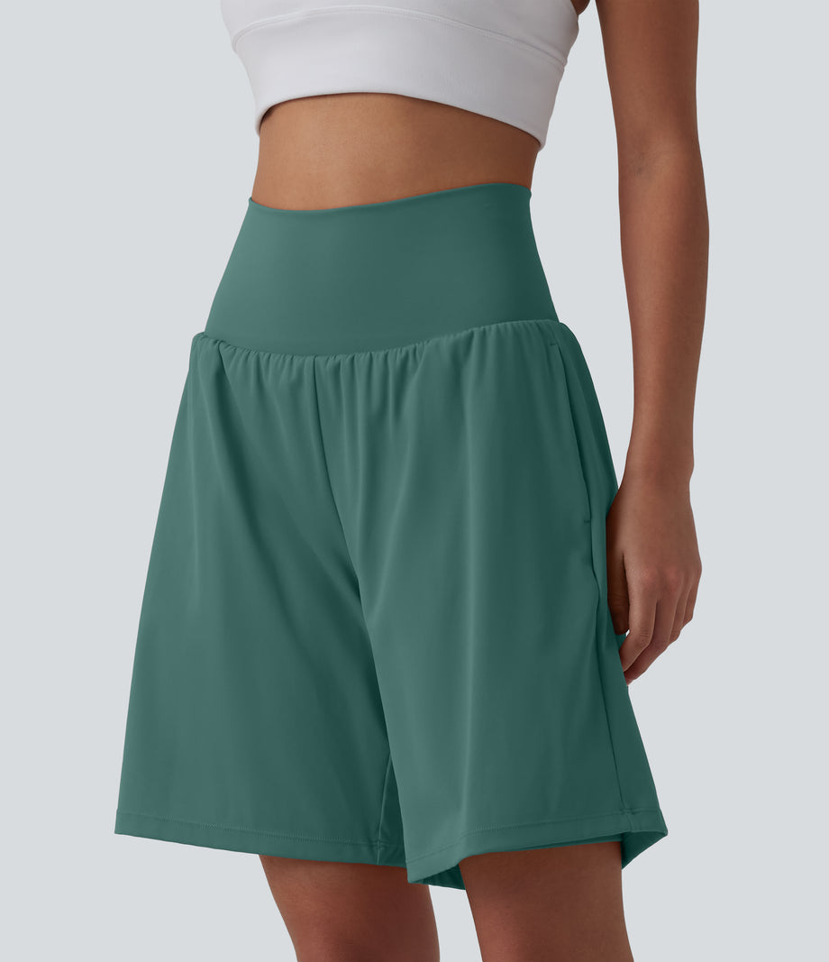 SoftlyZero™ Airy Super High Waisted 2-in-1 Cool Touch Yoga Shorts 9" with Pockets - Blue Spruce