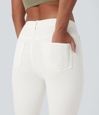 Halara Flex™ High Waisted Pockets Washed Casual Bootcut Jeans - Beige Denim