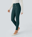 High Waisted Tummy Control Decorative Back Zipper Pockets Herringbone Work Leggings - Dark Sea