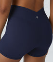 SoftlyZero™ High Waisted Crossover Plain Yoga Biker Shorts 3''-UPF50+ - Peacoat