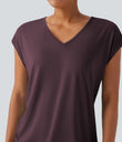 V Neck Short Sleeve Casual T-Shirt - Maroon Banner
