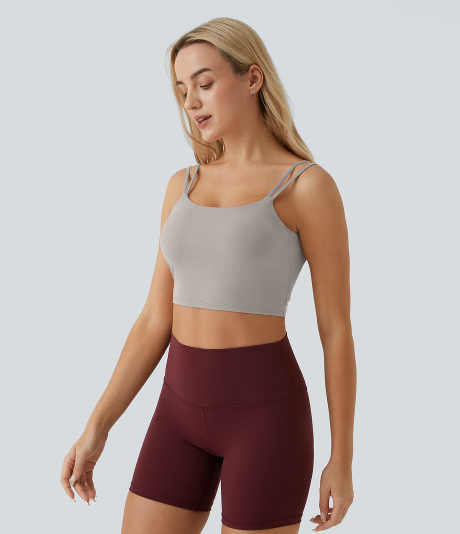 Double Straps Cropped Yoga Tank Top - Ghost Gray