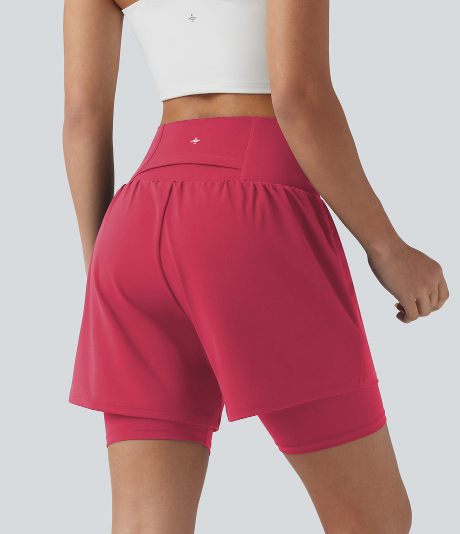 SoftlyZero™ Airy Super High Waisted 2-in-1 Cool Touch Yoga Shorts 7'' with Pockets - Winterberry