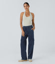 Halara Flex™ Mid Rise Pockets Straight Leg Casual Cargo Jeans - Washed Denim Navy Blue