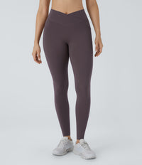Patitoff™ 2.0 Pet Hair Resistant High Waisted Crossover Side Pocket Yoga Leggings - Light Gray Plum Purple