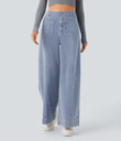 Halara Flex™ High Waisted Pockets Washed Casual Wide Leg Jeans - Blue Ice Denim