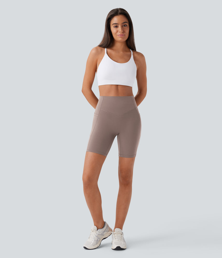 Halara UltraSculpt™ High Waisted Scrunch Butt Lifting Tummy Control Side Pocket Shaping Workout Biker Shorts 7'' - Dawn Brown