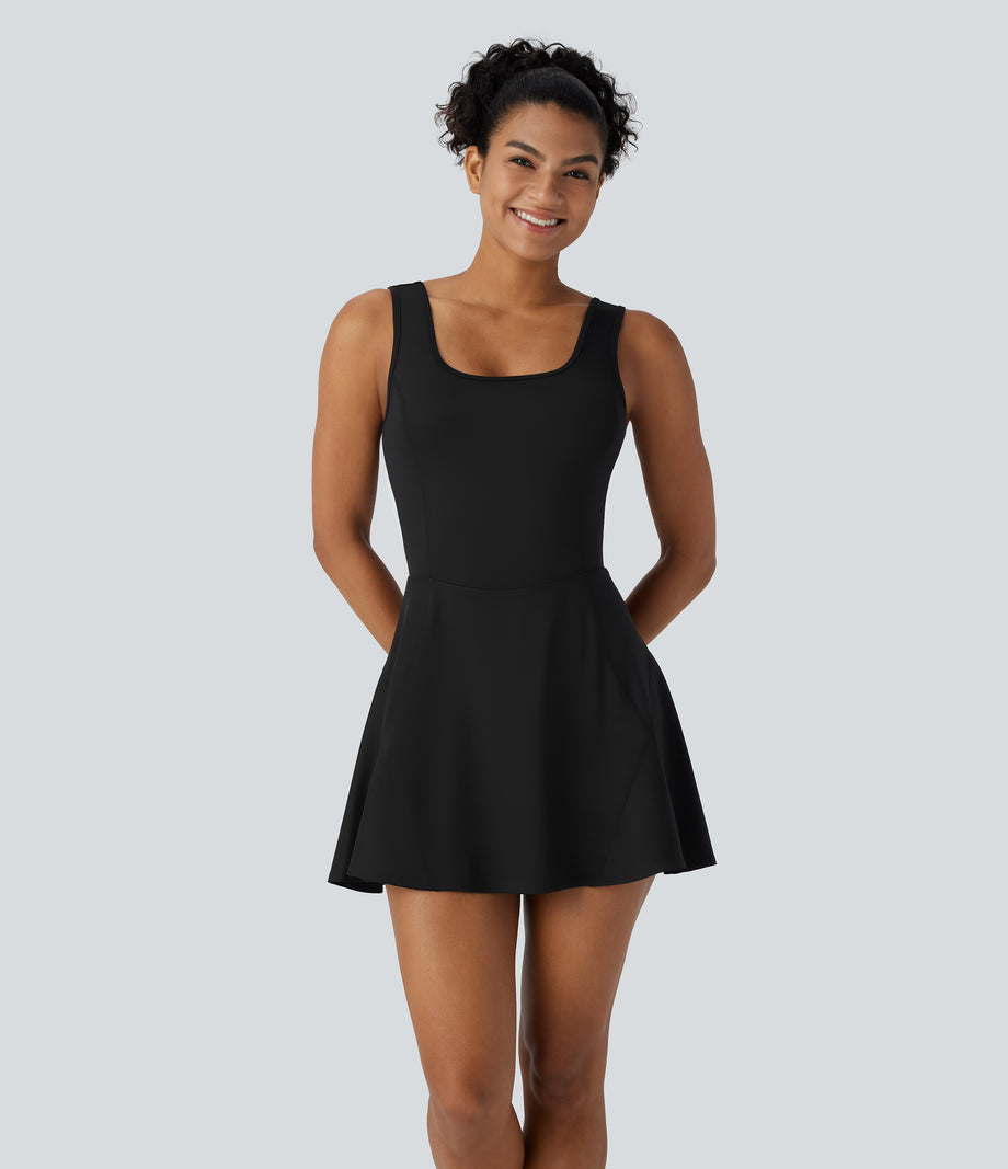 SoftlyZero™ Airy U Neck 2-in-1 Pocket Mini Cool Touch Dance Active Dress - Black