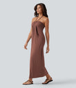 Halter Tie Back Maxi Dress with Pockets - Brick Dust