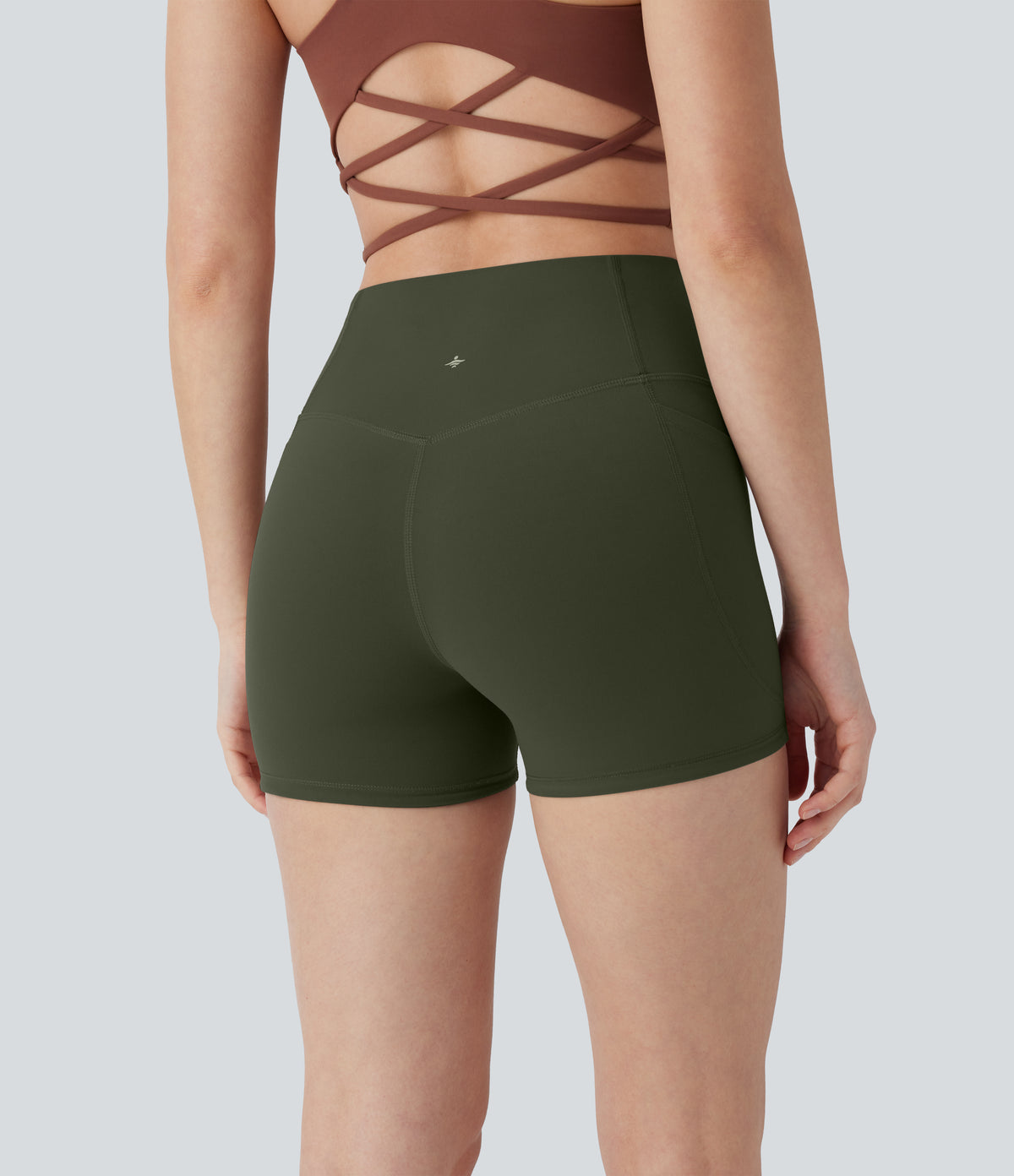 Halara UltraSculpt™ High Waisted Tummy Control Pocket Shaping Training Biker Shorts 3'' - Deep Woodland Green