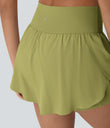 SoftlyZero™ QuickDry High Waisted Tummy Control Reflective Dots Crossover Hem 2-in-1 Running Shorts 3'' with Pockets - Moss