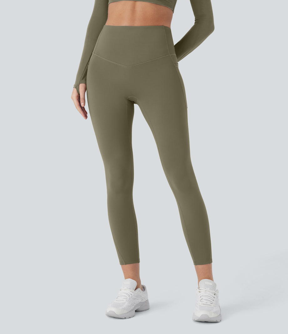 SoftlyZero™ Plush Thermal High Waisted Tummy Control Pocket Workout Leggings - Deep Sage