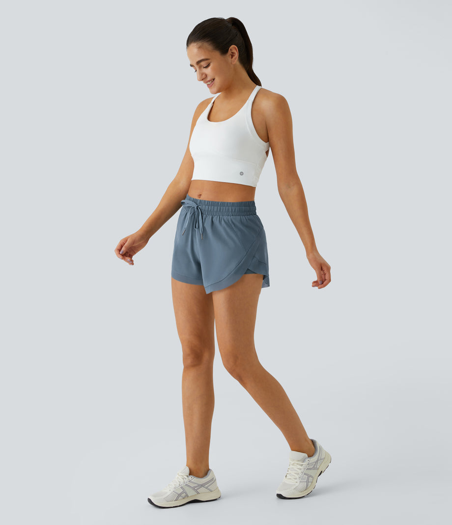 Mid Rise Drawstring Contrast Mesh 2-in-1 Flowy Running Shorts 3'' - Indian Teal