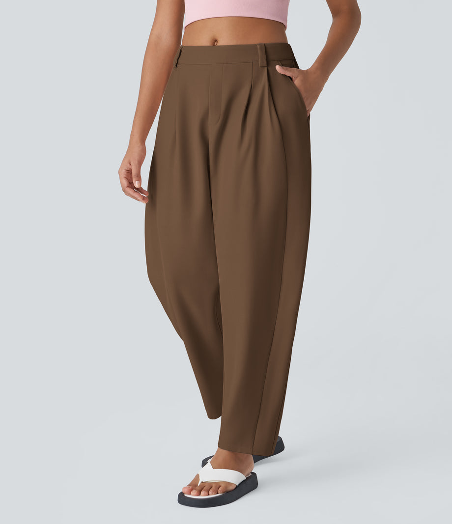 Mid Rise Pocket Barrel Leg Baggy Work Pants - Partridge