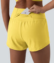 SoftlyZero™ Airy Crossover High Waisted 2-in-1 Cool Touch Yoga Shorts 3'' with Pockets - Goldfinch