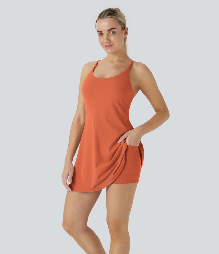SoftlyZero™ Plush Backless Active Dress - Orange Rust