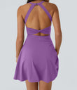 SoftlyZero™ Airy Backless Twisted Flare Low Support Dance Active Dress-Longer Length-Easy Peezy Edition A-D Cups - Dewberry
