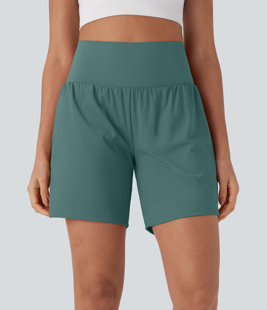 SoftlyZero™ Airy Super High Waisted 2-in-1 Cool Touch Yoga Shorts 7" with Pockets - Blue Spruce