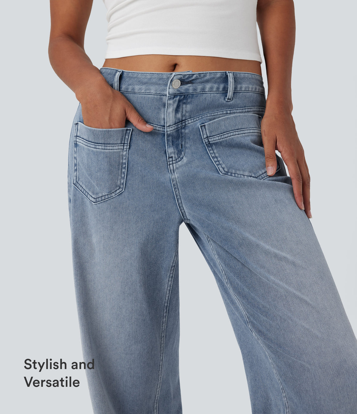 Halara Flex™ Mid Rise Straight Leg Casual Jeans with Pockets - Vallarta Blue Denim
