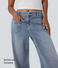 Halara Flex™ Mid Rise Straight Leg Casual Jeans with Pockets - Vallarta Blue Denim