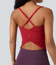 Scoop Neck Crisscross Back Crossover Hem Yoga Cami Top - Scarlet Sage