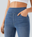 Halara Flex™ High Waisted Pockets Washed Casual Bootcut Jeans - Denim Dark Blue