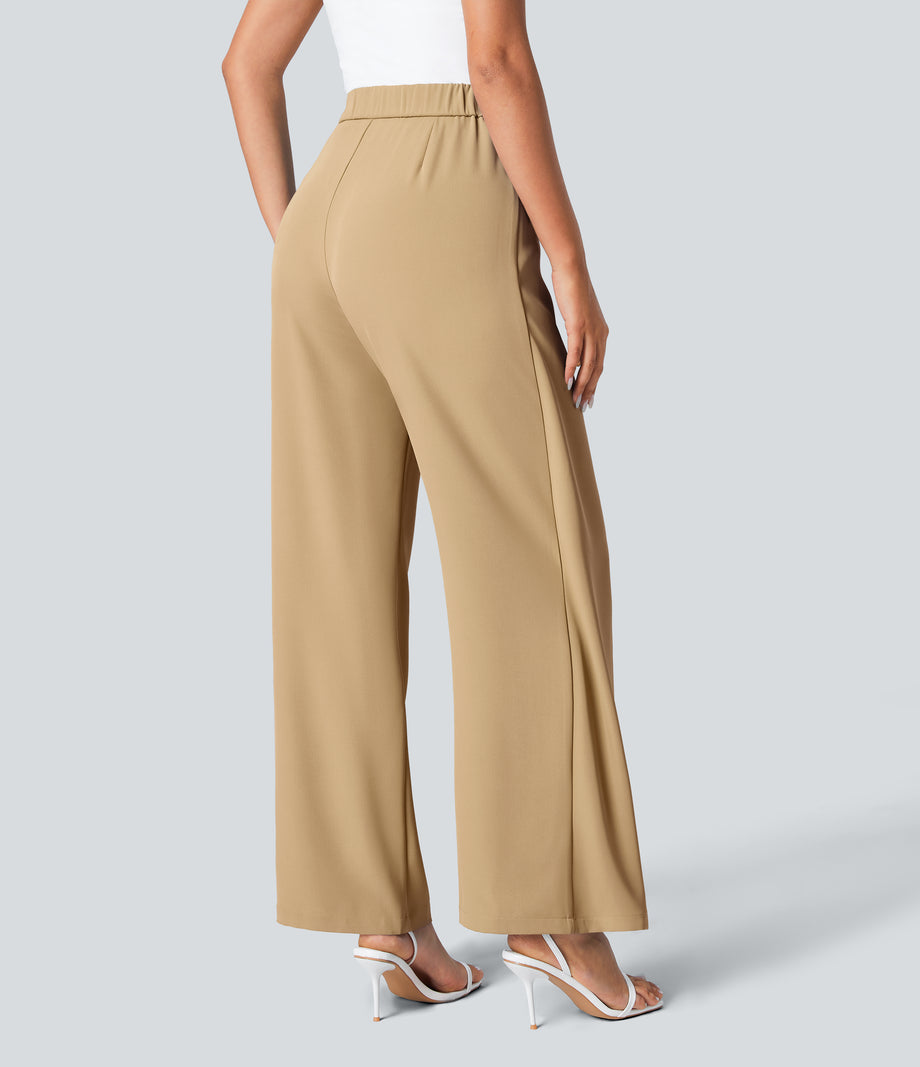 Halara Flex™ High Waisted Tie Side Wide Leg Work Pants - Desert Brown