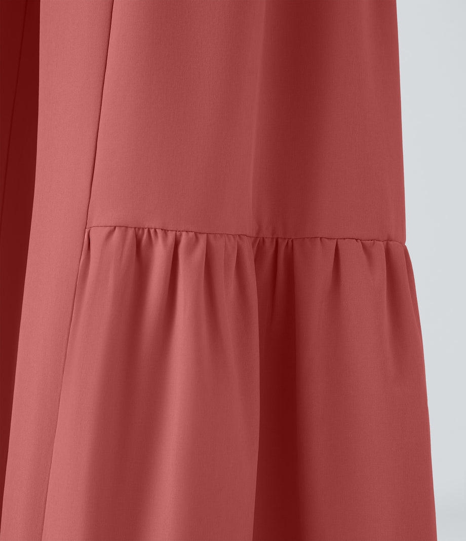 Breezeful™ High Waisted Shirred Tie Front & Back Wide Leg Flowy Quick Dry Casual Pants - Flame Red