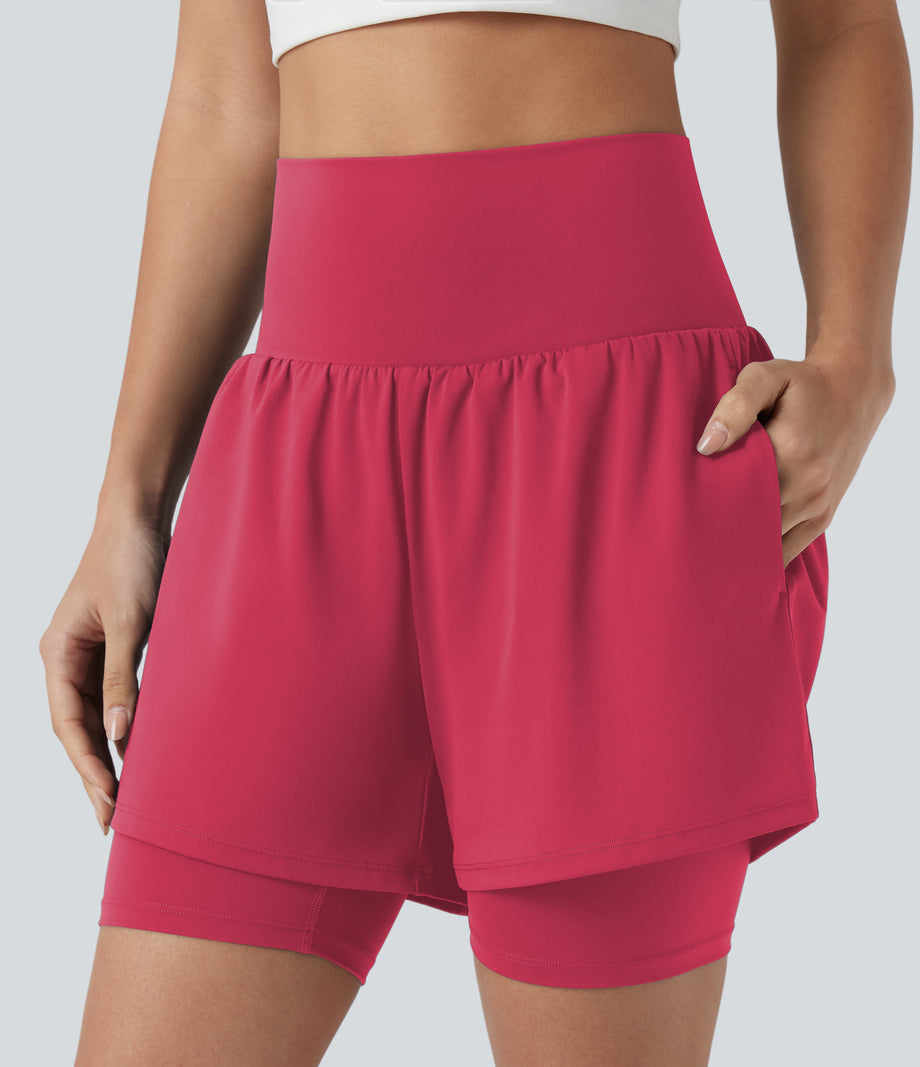 SoftlyZero™ Airy Super High Waisted 2-in-1 Cool Touch Yoga Shorts 7'' with Pockets - Winterberry