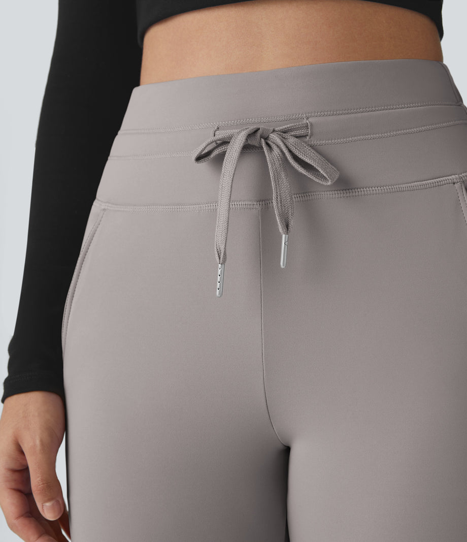 SoftlyZero™ Plush High Waisted Drawstring Pocket Plain Full Length Joggers - Gull